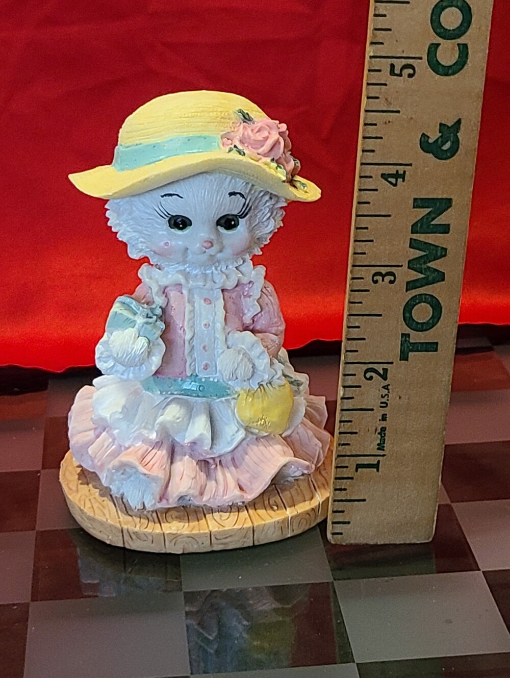 Yellow Hat Pink Kitty Figurine Home Accent - Picture 7 of 8